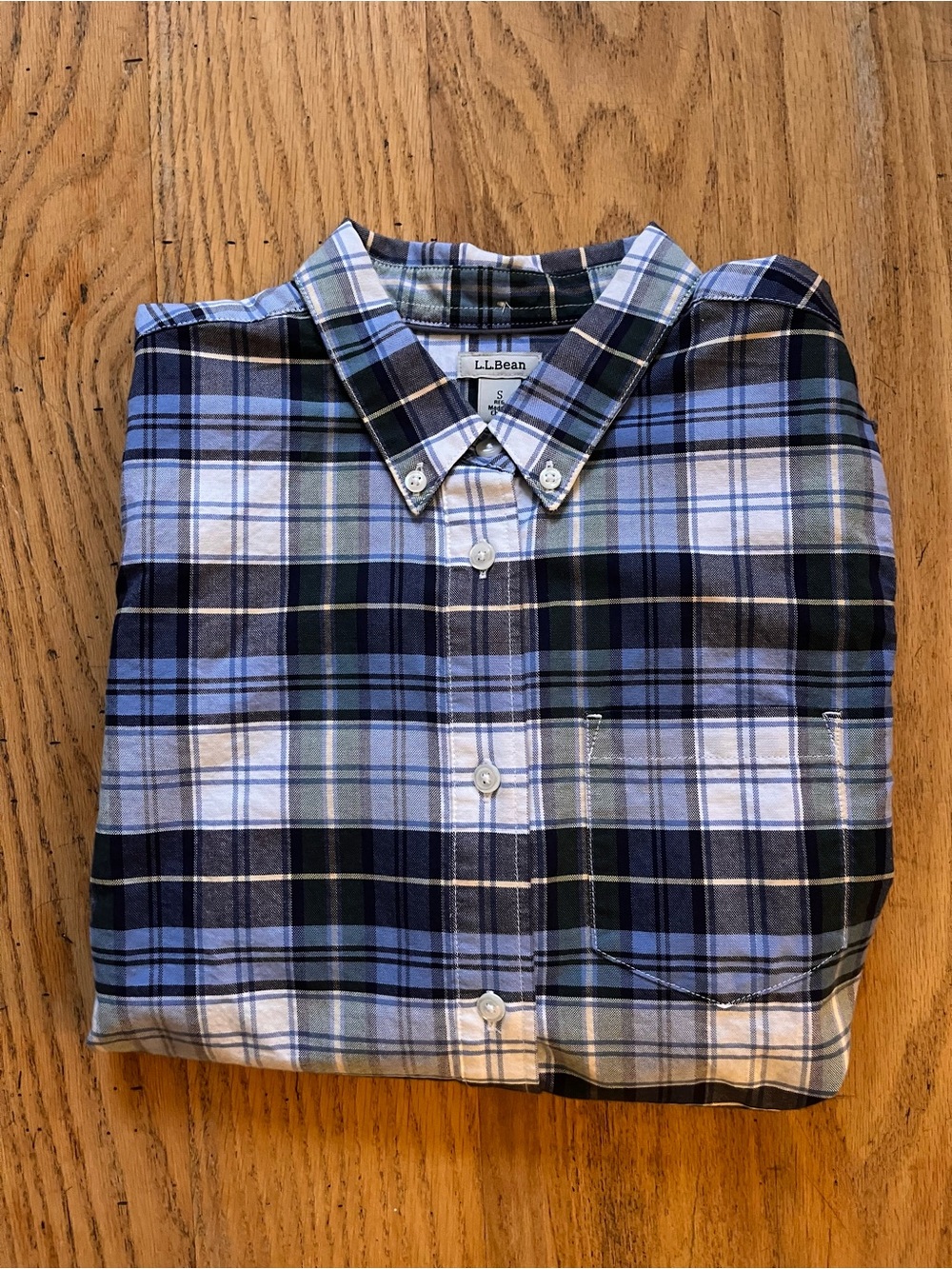L.L. Bean Blue and Green Plaid Button-Down Shirt